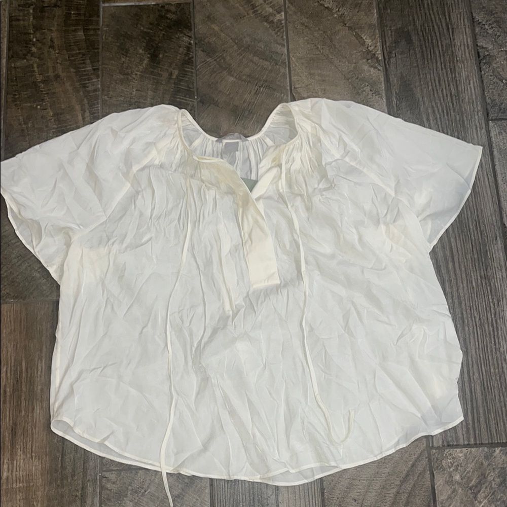 H&M White Flutter Sleeve Blouse with Tie Front